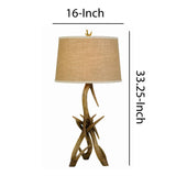 Benzara Textured Fabric Shade Table Lamp with Antler Design Base, Beige and Brown BM224725 Brown and Beige Fabric and Polyresin BM224725