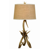 Benzara Textured Fabric Shade Table Lamp with Antler Design Base, Beige and Brown BM224725 Brown and Beige Fabric and Polyresin BM224725