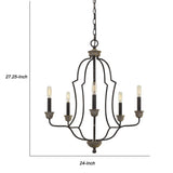 Benzara Sculpted Metal Frame Chandelier with Candelabra Base Sockets, Black BM224726 Black Metal BM224726