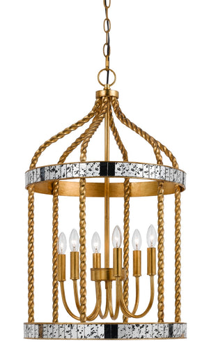 Benzara 40 X 6 Watt Twisted Metal Frame Pendant with Mirror Accent, Gold BM224731 Gold Metal and Mirror BM224731