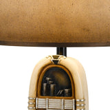 Benzara 150 W Jukebox Design Resin Table Lamp with Empire Shade, Brown BM224764 Brown Resin, Fabric BM224764