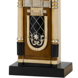 Benzara 150 W Jukebox Design Resin Table Lamp with Empire Shade, Brown BM224764 Brown Resin, Fabric BM224764