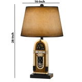 Benzara 150 W Jukebox Design Resin Table Lamp with Empire Shade, Brown BM224764 Brown Resin, Fabric BM224764