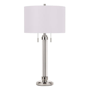 Benzara 60 X 2 Watt Metal and Acrylic Table Lamp with Fabric Shade, White and Silver BM224779 White and Silver Metal, Acrylic and Fabric BM224779