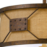 Benzara Metal Frame Drum Shade Pendant Fixture with Lattice Design, Rustic Bronze BM224781 Bronze Metal and Fabric BM224781