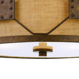 Benzara Metal Frame Drum Shade Pendant Fixture with Lattice Design, Rustic Bronze BM224781 Bronze Metal and Fabric BM224781