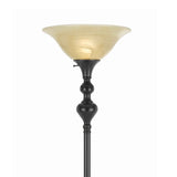 Benzara 3 Way Glass Shade Torchiere Floor Lamp with Metal Pedestal Base, Black BM224782 Black Metal and Glass BM224782