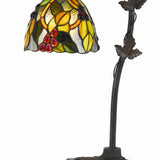 Benzara Hand Painted Table Lamp with Intricate Leaf Design Arched Base, Multicolor BM224783 Multicolor Metal and Glass BM224783