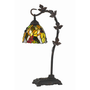 Benzara Hand Painted Table Lamp with Intricate Leaf Design Arched Base, Multicolor BM224783 Multicolor Metal and Glass BM224783