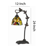 Benzara Hand Painted Table Lamp with Intricate Leaf Design Arched Base, Multicolor BM224783 Multicolor Metal and Glass BM224783
