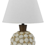 Benzara 150 Watt Seashell Embellished Polyresin Table Lamp, Off White and Brown BM224788 White and Brown Polyresin and Fabric BM224788