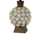 Benzara 150 Watt Seashell Embellished Polyresin Table Lamp, Off White and Brown BM224788 White and Brown Polyresin and Fabric BM224788