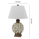 Benzara 150 Watt Seashell Embellished Polyresin Table Lamp, Off White and Brown BM224788 White and Brown Polyresin and Fabric BM224788