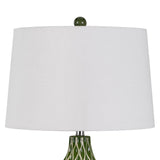 Benzara 150 Watt Round Shade Table Lamp with Ceramic Base, White and Green BM224789 White and Green Fabric and Ceramic BM224789