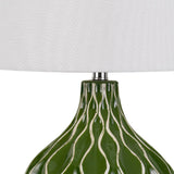Benzara 150 Watt Round Shade Table Lamp with Ceramic Base, White and Green BM224789 White and Green Fabric and Ceramic BM224789