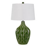 150 Watt Round Shade Table Lamp with Ceramic Base, White and Green
