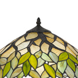 Benzara 2 Bulb Tiffany Table Lamp with Leaf Design Glass Shade, Multicolor BM224791 Multicolor Metal and Glass BM224791