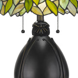 Benzara 2 Bulb Tiffany Table Lamp with Leaf Design Glass Shade, Multicolor BM224791 Multicolor Metal and Glass BM224791