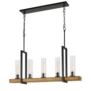 Benzara 60 X 5 Watt Wood and Metal Frame Island Chandelier, Brown and Black BM224795 Brown and Black Solid Wood, Glass and Metal BM224795