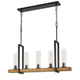 60 X 5 Watt Wood and Metal Frame Island Chandelier, Brown and Black