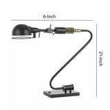 Benzara Adjustable Head Metal Desk Lamp with Curved Design Tubular Stand, Black BM224798 Black Metal BM224798