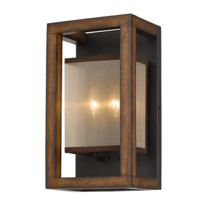 Benzara 40 X 2 Watt Wooden Wall Sconce with Organza Shade, Walnut Brown BM224800 Brown Solid Wood and Fabric BM224800