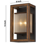 Benzara 40 X 2 Watt Wooden Wall Sconce with Organza Shade, Walnut Brown BM224800 Brown Solid Wood and Fabric BM224800