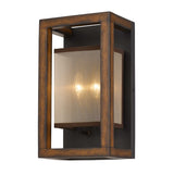 40 X 2 Watt Wooden Wall Sconce with Organza Shade, Walnut Brown