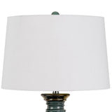 Benzara 150 Watt Ceramic Frame Table Lamp with Drum Shade, White and Green BM224804 White and Green Fabric and Ceramic BM224804