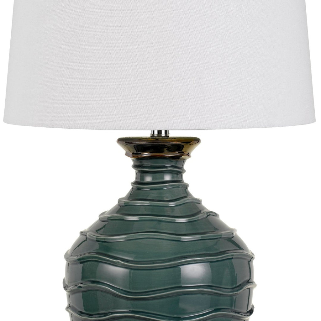 Benzara 150 Watt Ceramic Frame Table Lamp with Drum Shade, White and Green BM224804 White and Green Fabric and Ceramic BM224804