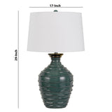 Benzara 150 Watt Ceramic Frame Table Lamp with Drum Shade, White and Green BM224804 White and Green Fabric and Ceramic BM224804