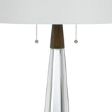 Benzara Fabric Shade Table Lamp with Faceted Mirror and Wooden Base, White BM224805 White Fabric, Mirror and Faux Wood BM224805