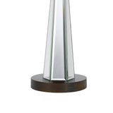 Benzara Fabric Shade Table Lamp with Faceted Mirror and Wooden Base, White BM224805 White Fabric, Mirror and Faux Wood BM224805