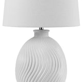 Benzara 150 Watt Ceramic Frame Table Lamp with Drum Shade, White BM224810 White Ceramic and Fabric BM224810
