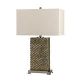 3 Way Table Lamp with Studded Diamond Pattern Ceramic Base, Cream and Gold