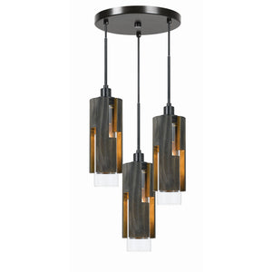 Benzara 60 X 3 Watt Metal Pendant Fixture with Wood and Glass Shade, Black BM224816 Black Solid Wood, Metal and Glass BM224816