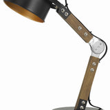 Benzara Swivel and Adjustable Metal Desk Lamp with Wooden Base, Black BM224821 Black Metal and Solid Wood BM224821