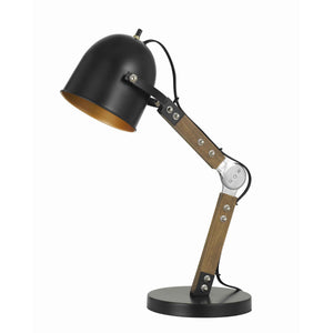 Benzara Swivel and Adjustable Metal Desk Lamp with Wooden Base, Black BM224821 Black Metal and Solid Wood BM224821