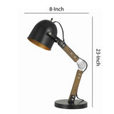 Benzara Swivel and Adjustable Metal Desk Lamp with Wooden Base, Black BM224821 Black Metal and Solid Wood BM224821