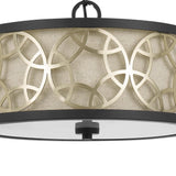 Benzara Cylindrical Drum Pendant Chandelier with Lattice Design, Black and Brass BM224827 Black and Brass Metal BM224827