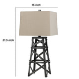 Benzara Metal Body Table Lamp with Tower Design and Fabric Shade, Gray and Beige BM224828 Gray and Beige Metal and Fabric BM224828