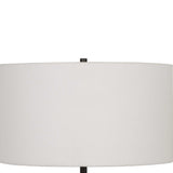 Benzara Drum Shade Table Lamp with Wooden Tripod Base, White and Brown BM224833 White and Brown Fabric, Metal and Solid Wood BM224833