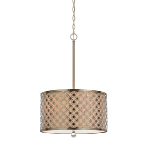 Benzara Drum Shade Pendant Lighting with Lattice Design, Antique Brass BM224835 Brass Metal BM224835