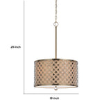 Benzara Drum Shade Pendant Lighting with Lattice Design, Antique Brass BM224835 Brass Metal BM224835