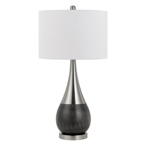 Benzara Dual Tone Metal Pot Bellied Table Lamp with Drum Shade, Set of 2, Silver BM224838 Silver Metal BM224838