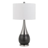 Dual Tone Metal Pot Bellied Table Lamp with Drum Shade, Set of 2, Silver