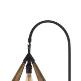 Benzara Tubular Metal Downbridge Floor Lamp with Wooden Accents, Black BM224843 Black Metal BM224843