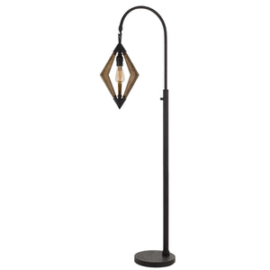 Benzara Tubular Metal Downbridge Floor Lamp with Wooden Accents, Black BM224843 Black Metal BM224843