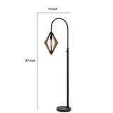 Benzara Tubular Metal Downbridge Floor Lamp with Wooden Accents, Black BM224843 Black Metal BM224843