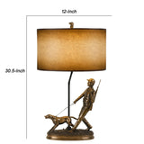 Benzara 150 Watt Resin Lamp with Hunting Soldier and Dog Body, Bronze BM224850 Bronze Resin, Metal and Paper BM224850